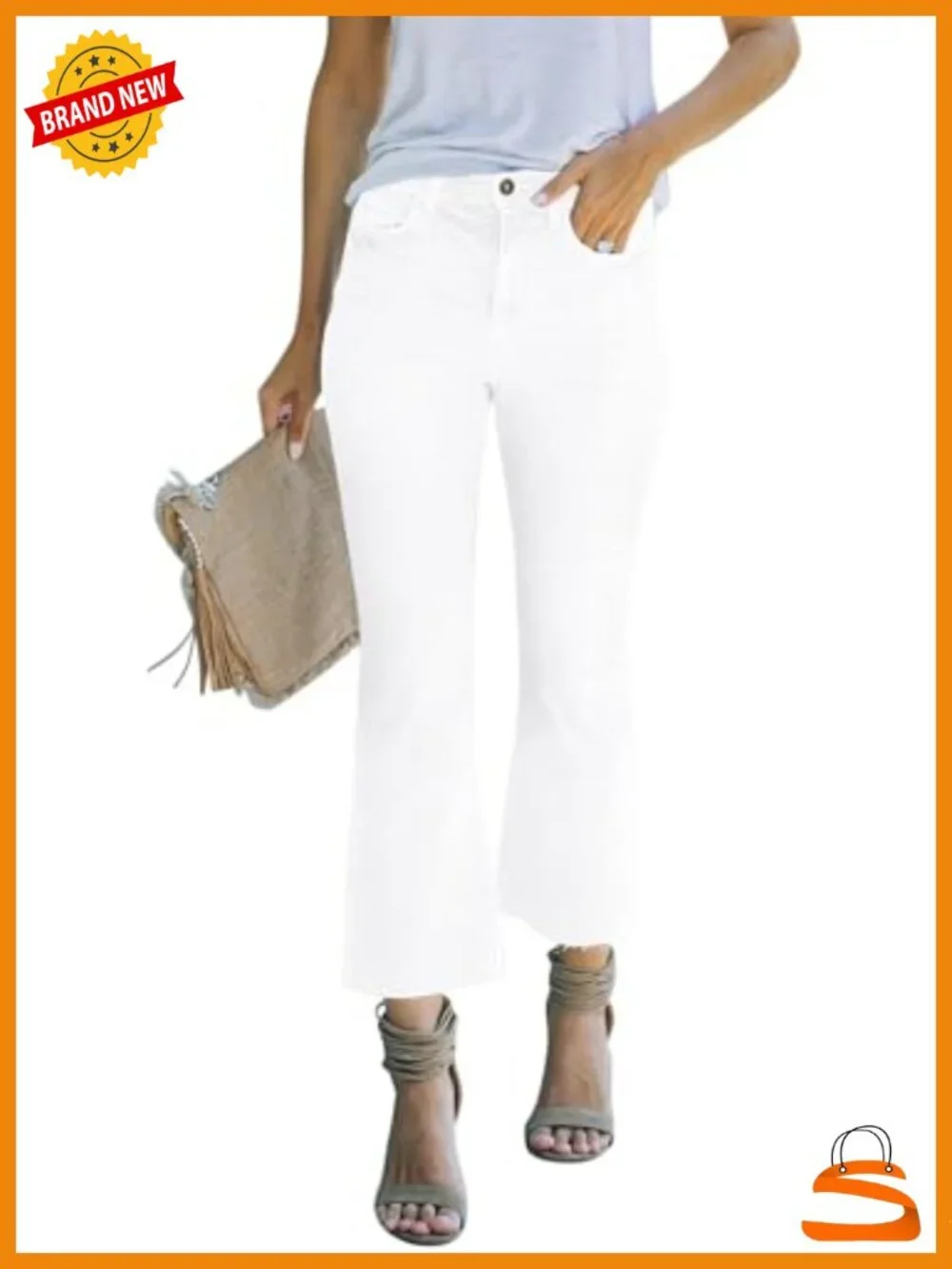 High Waisted Crop Flare Jeans Bootcut Denim Pants Raw Hem